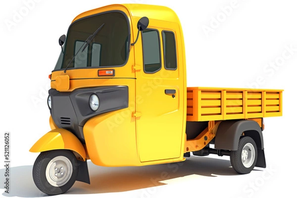 Obraz Mini Truck Pick Up Rickshaw 3D rendering on white background