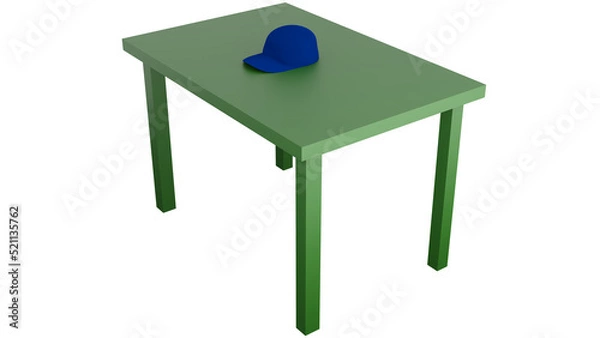 Fototapeta A Preposition of Place of A 3D Hat on The Table. A preposition of place is a preposition which is used to refer to a place where something or someone is located.