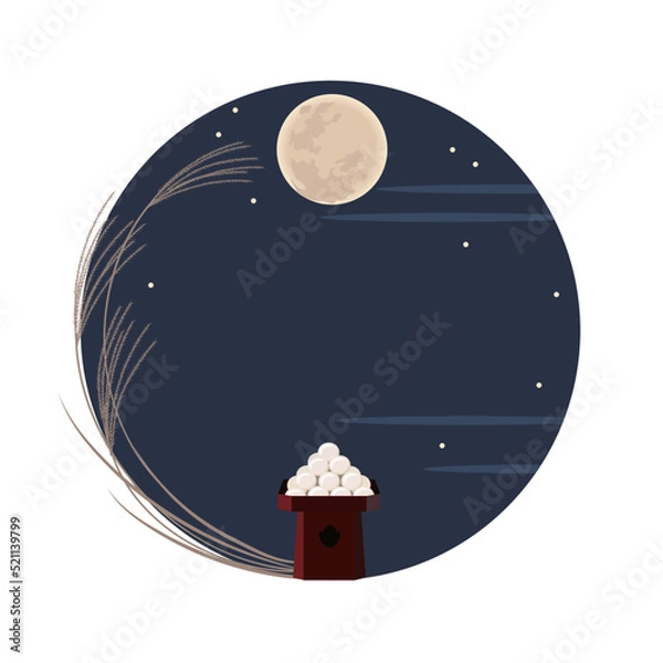 Obraz お月見風景イラスト　丸い枠・フレーム