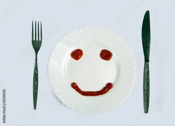 Fototapeta Smilie from ketchup on a white plate