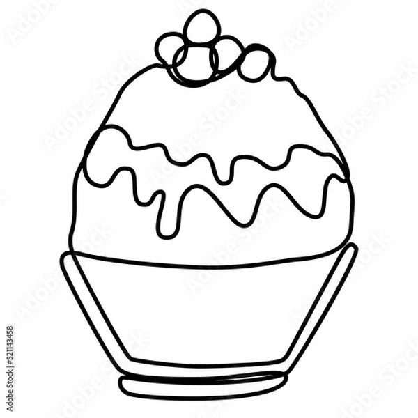 Fototapeta ice shaved bingsu korean japanese style sweet dessert in minimal one continuous line simple design style with color