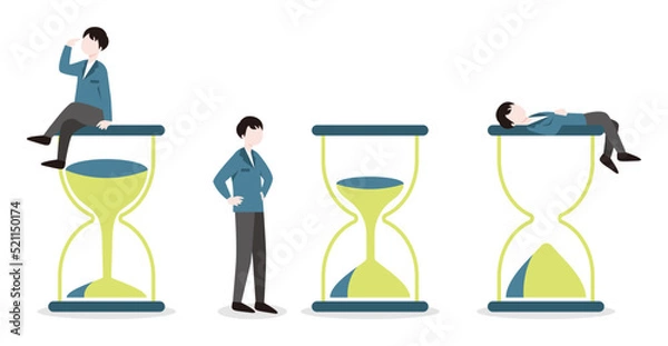 Fototapeta 砂時計と人物のビジネスイラストセット