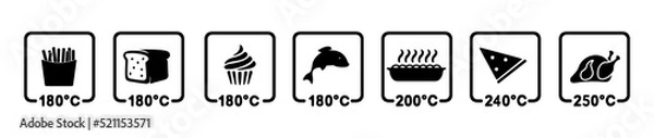 Obraz Cooking temperature icons. Flat black and white symbol of degrees Celsius. Technology sign.