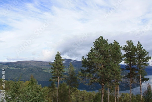 Obraz Noruega, con su variedad de paisajes, lagos, cabañas.