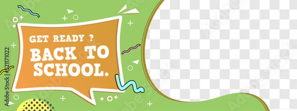 Fototapeta green back to school banner design. memphis background with chat board elements
