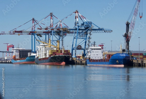 Obraz big cargo waiting for loading in the port of Saint-Nazaire.  Estuary of the Loire river, France.
