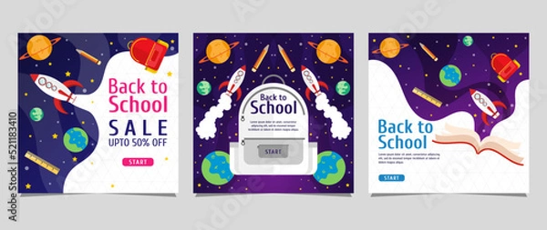 Fototapeta Back to school social media post template design. For web ads, postcard, card, business messages, discount flyers and big sale banners