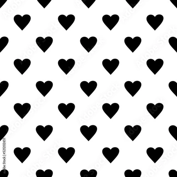 Fototapeta Geometric grid seamless pattern with heart shapes. Monochrome abstract vector texture.