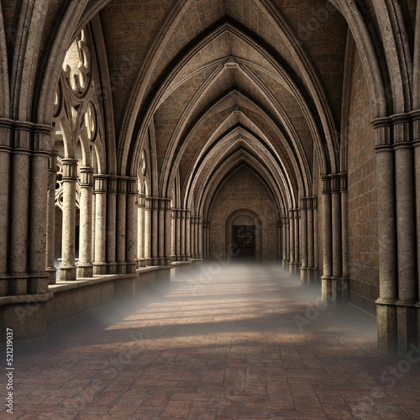 Obraz 3d render of an ancient gothic courtyard