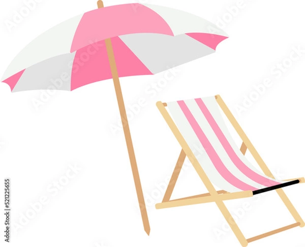 Fototapeta Pink Beach Chair with Umbrella, Parasol, Pool
