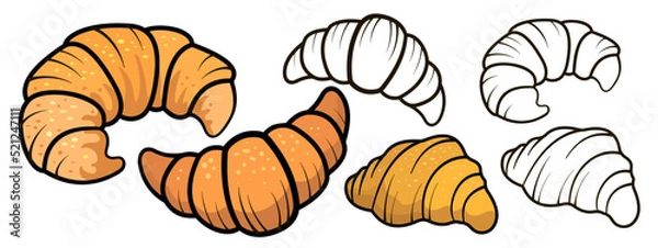 Obraz Vector image of croissants on a white background, color and black and white image.
