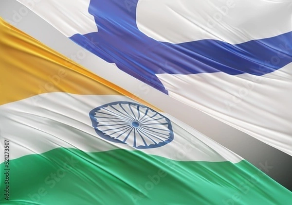 Obraz Abstract India with Finland Flag 3D Render (3D Artwork)