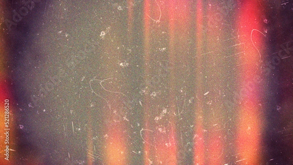 Obraz Vintage distressed old photo light leaks and film grain dust and scratches texture overlay with vignette border. Dirty grunge analog 8k 16:9 retro effect background with copy space. 3D rendering..