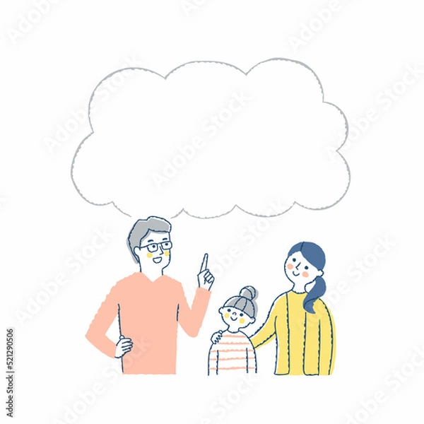 Fototapeta 想像している家族とふきだし