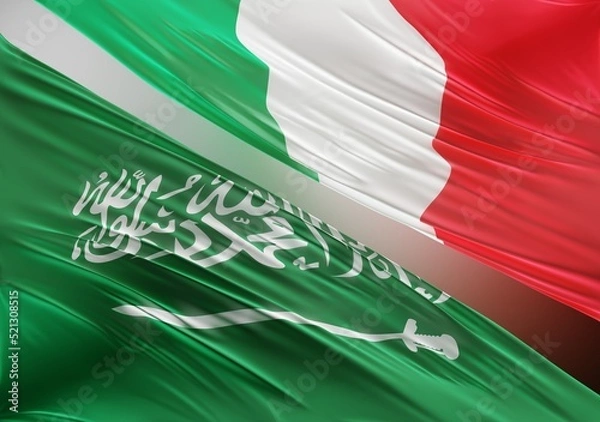 Fototapeta Abstract Saudi Arabia Flag, next to Italian Flag 3D Render(3D Artwork)