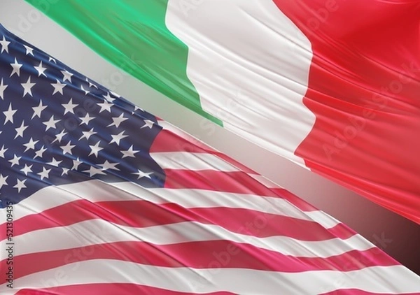 Fototapeta Abstract United States Flag, next to Italian Flag 3D Render(3D Artwork)