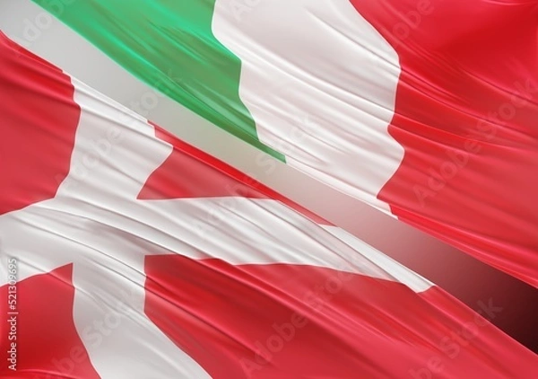 Obraz Abstract Denmark Flag, next to Italian Flag 3D Render(3D Artwork)