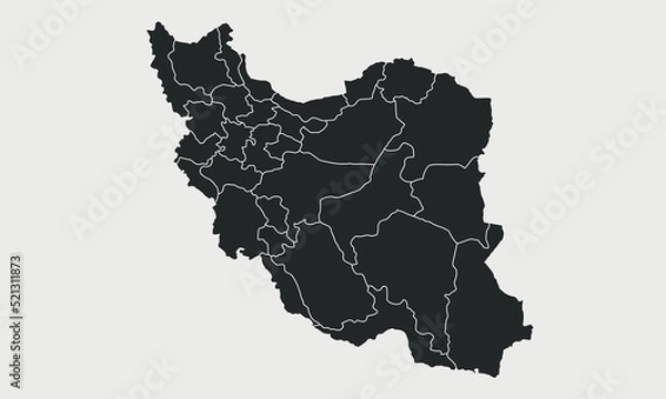 Fototapeta Iran map with regions, provinces isolated on white background. Map of Iran. Vector illustration