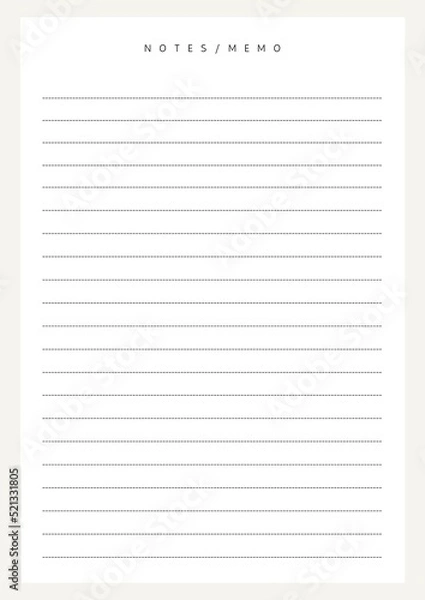 Fototapeta Cursive handwriting tablet paper seamless pattern, lines, and dashed lines for notebook paper printing templates.