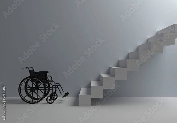 Obraz wózek inwalidzki przed schodami