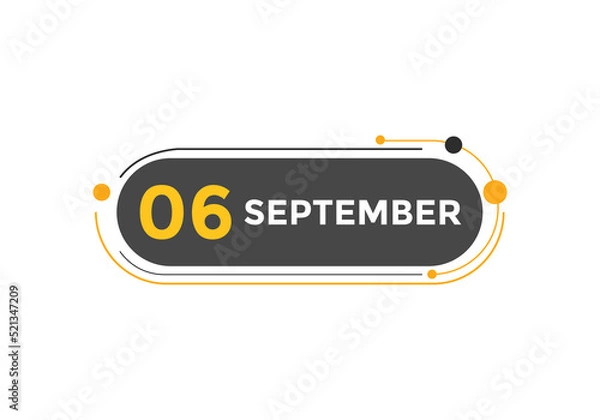 Fototapeta september 6 Calendar icon Design. Calendar Date 6th september. Calendar template 
