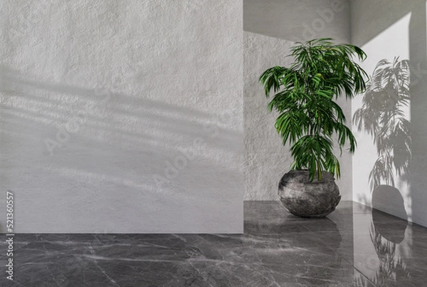 Fototapeta Plant in a pot on a lightly textured background. 3D rendering.