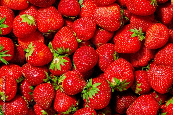 Fototapeta Strawberry. Background of fresh natural strawberry. Strawberry of different shapes.