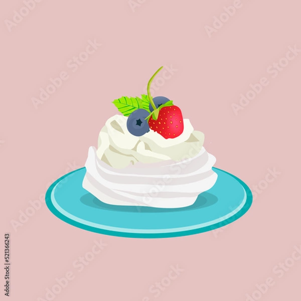 Obraz Vector Pavlova cake with berries on isolated background
