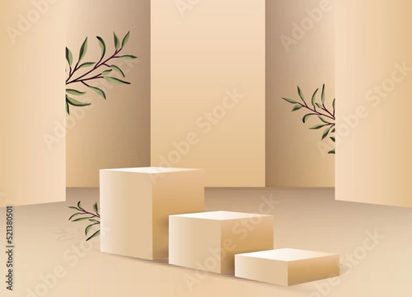 Fototapeta Abstract podium with green branches. Award ceremony concept. Stage background. Vector illustration.