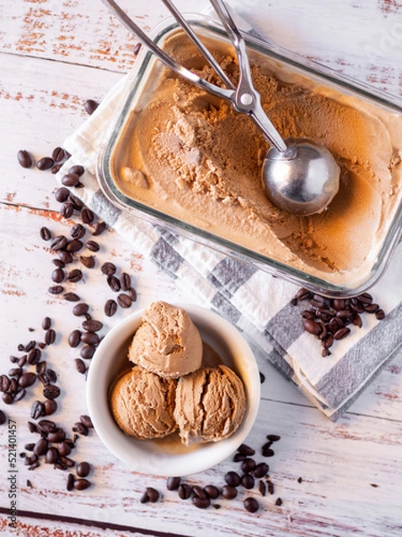 Obraz Coffee ice cream on rustic white table