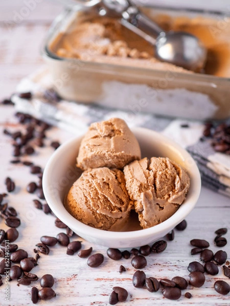 Obraz Coffee ice cream on rustic white table