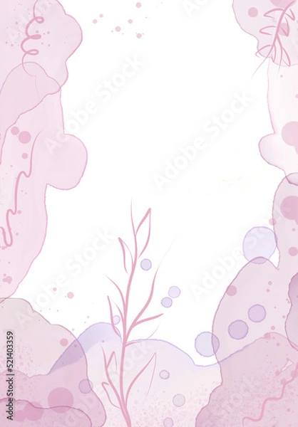 Fototapeta Pink watercolor background with flowers dots abstraction