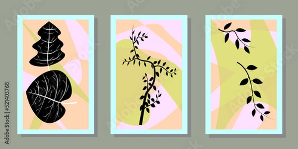 Fototapeta contemporary green digital set of nature banner. colorful leaves banner set.