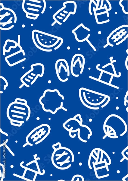 Fototapeta Japanese festival and summer pattern background for graphic design.A-size vertical.