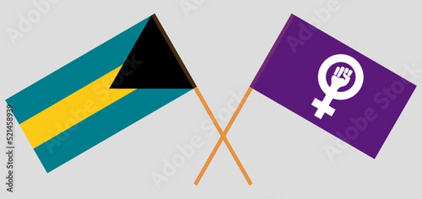 Obraz Crossed flags of the Bahamas and Feminism. Official colors. Correct proportion. Vector illustration