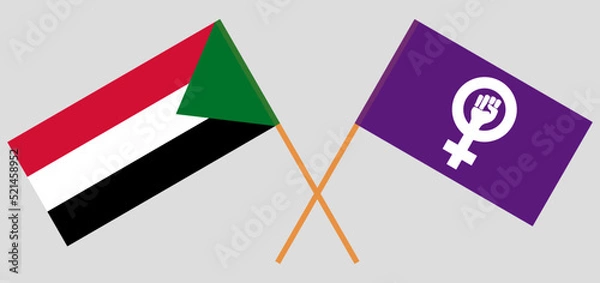 Obraz Crossed flags of the Sudan and Feminism. Official colors. Correct proportion