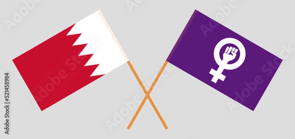 Obraz Crossed flags of Bahrain and Feminism. Official colors. Correct proportion