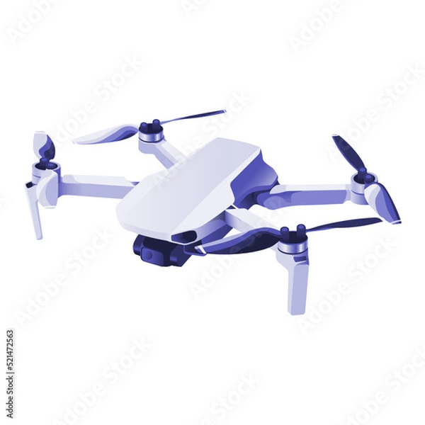 Fototapeta Aerial drone vector illustration isolated on white background. Quadcopter with digital 4K hasselblad Camera and Remote Control. Flying remote control Air Drone. 