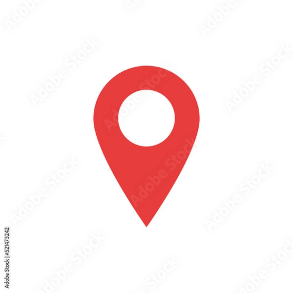 Fototapeta Red GPS symbol, with circle leaked in the center. Used to indicate a location. Vector art red GPS pointer on white background.