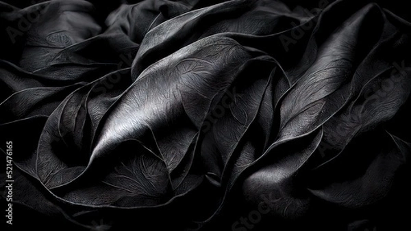 Obraz Black luxury cloth, silk satin velvet, with floral shapes, gold threads, luxurious wallpaper, elegant abstract design
