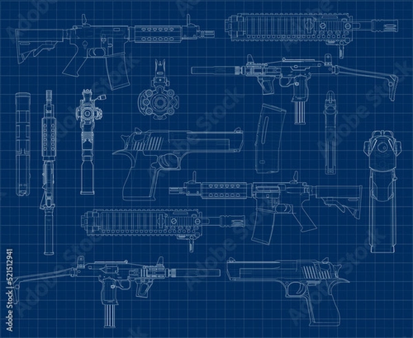 Fototapeta a variety of weapons in a stylized drawing style