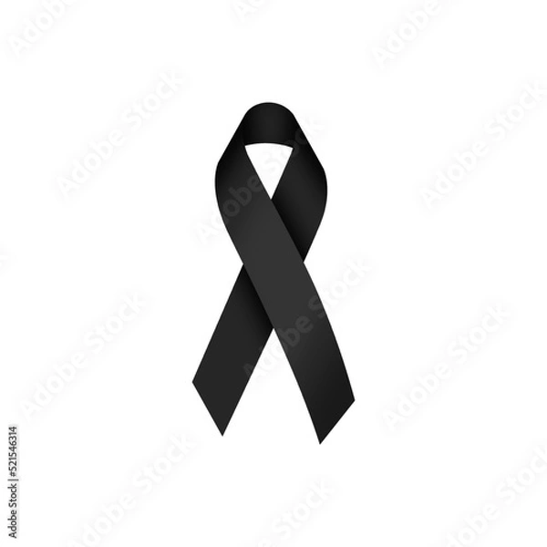 Fototapeta Black ribbon depicting mourning. Black lace on white background for general purpose. Contains light and shadow.