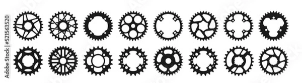 Fototapeta Vector set of bicycle stars. A profiled wheel with teeth that engages with a chain. The transmission of the bike