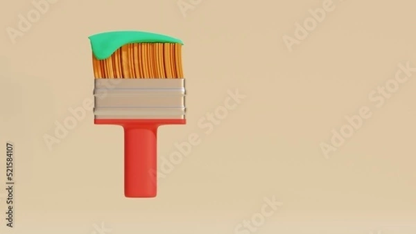 Fototapeta Brush with paint on it. Stylized 3d illustration.