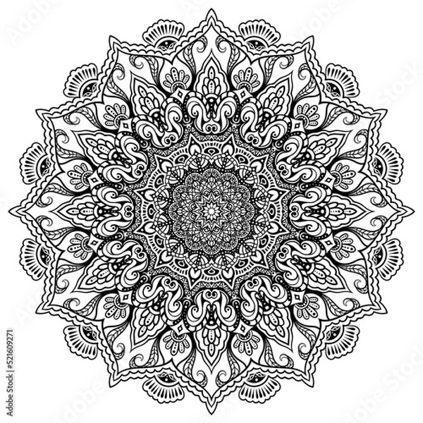 Obraz Coloring book patterns in mandala style for Henna, Mehndi, tattoos, decorative ornaments in ethnic oriental style page.