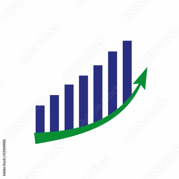 Fototapeta Growing graph icon, bar chart, business development concept, isolated on white background