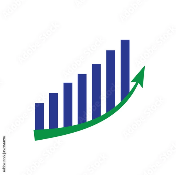 Fototapeta Growing graph icon, bar chart, business development concept, isolated on white background