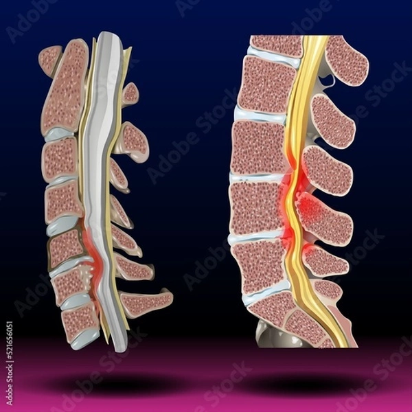 Fototapeta Spinal Stenosis - Fla source file available - Spinal stenosis can put pressure on the spinal cord and the nerves within the spine. It commonly occurs in the neck and lower back.