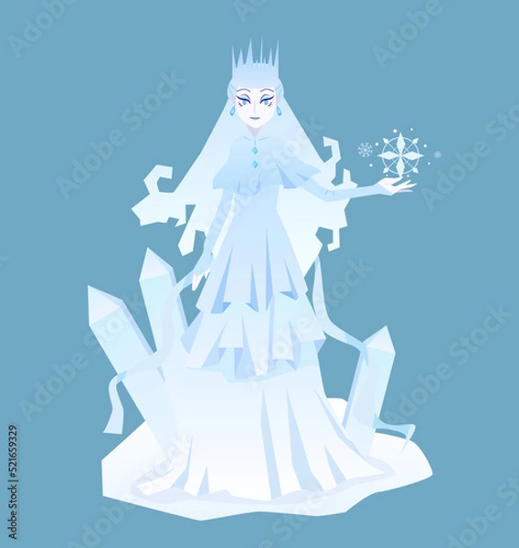 Fototapeta Flat illustration of cold snow witch with ice crystals