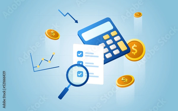 Obraz Financial management concept and investment, Flat design of payment with money, cash, banknote, calculator and credit card. Vector Illustration and banner template.